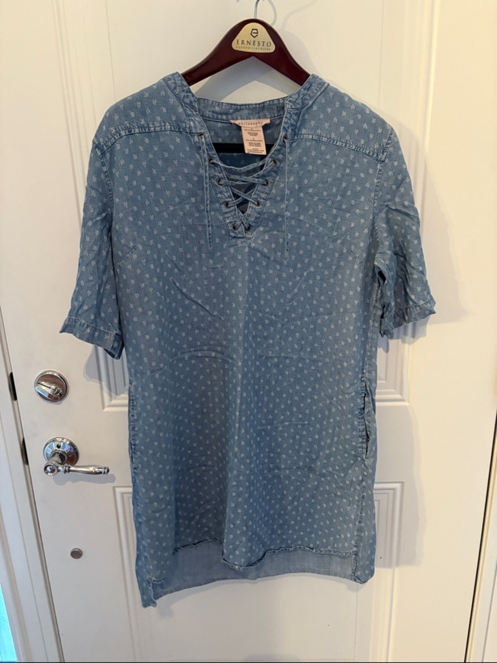 Philosophy Light Blue Lace-Up Chambray Tunic Dress